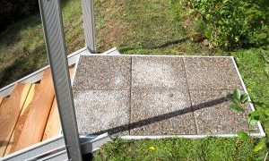 aluStairs top platform, gravel top concrete slab paving. aluStairs top platform, gravel top concrete slab paving.